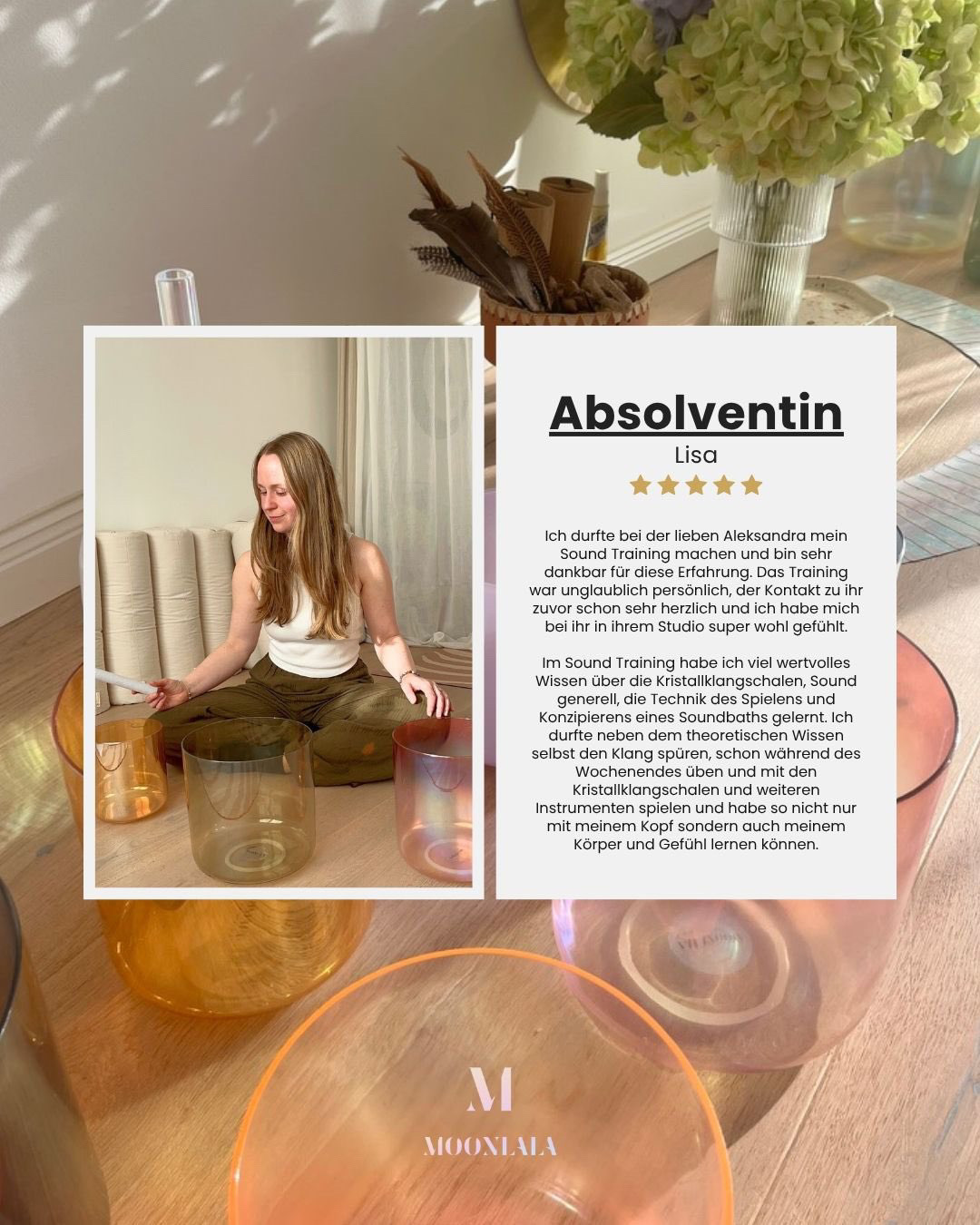 Moonlala Sound Bath Training Erfahrungsbericht, Testimonials, echte Stimmen, Rezension, Empfehlung