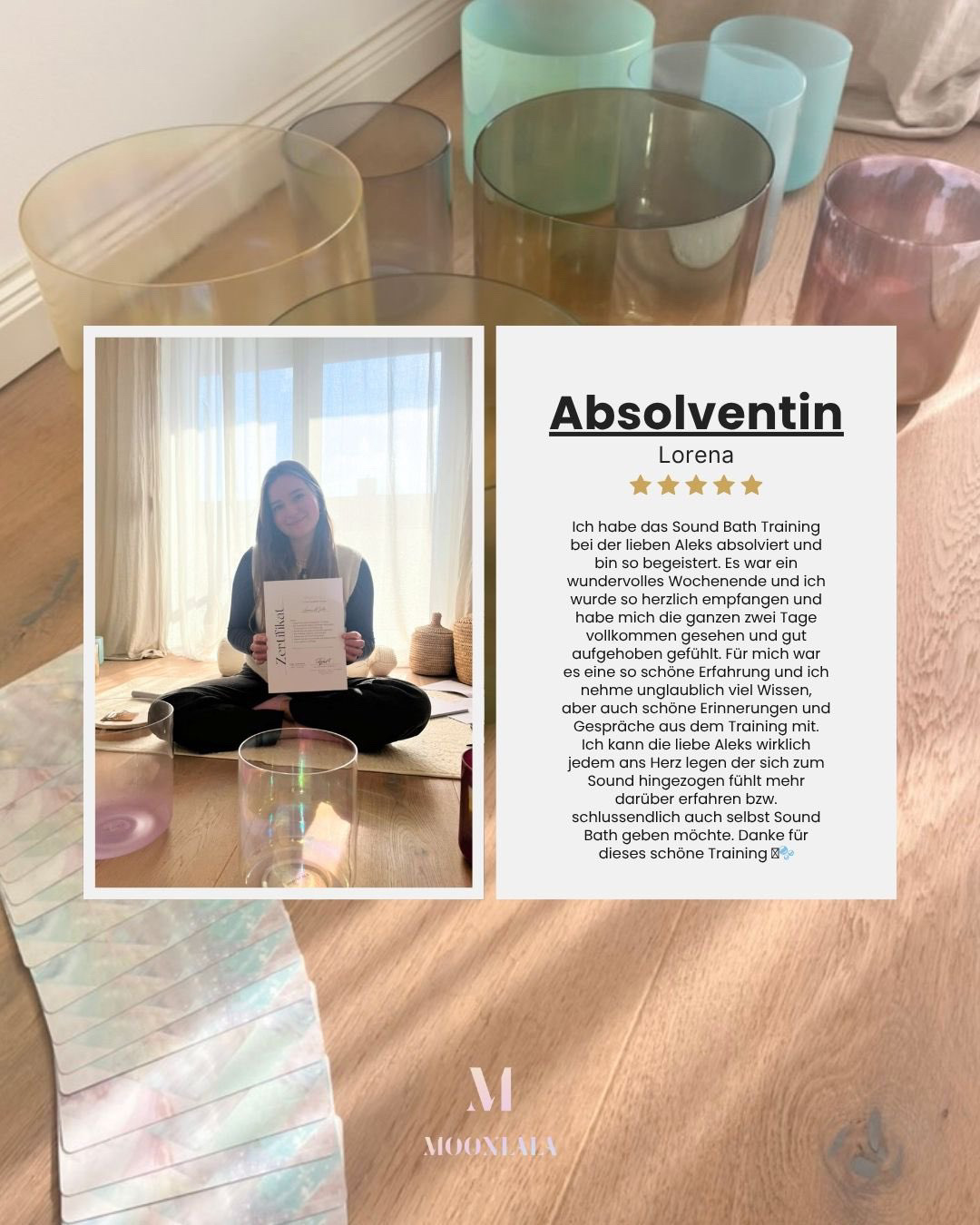 Moonlala Sound Bath Training Erfahrungsbericht, Testimonials, echte Stimmen, Rezension, Empfehlung
