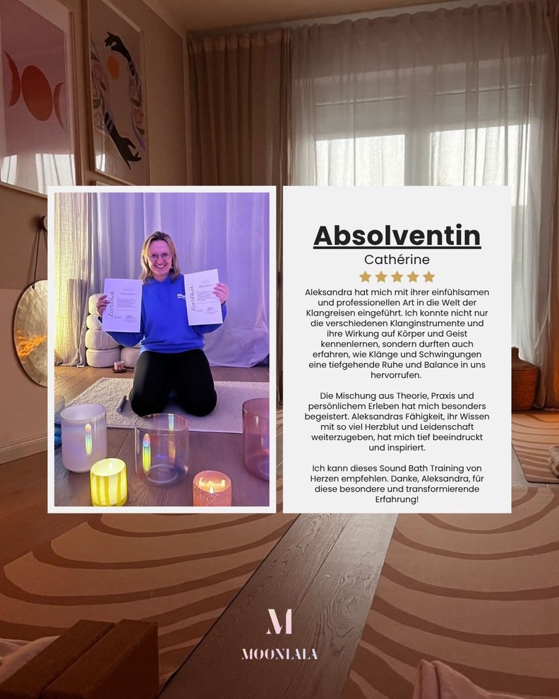 Moonlala Sound Bath Training Erfahrungsbericht, Testimonials, echte Stimmen, Rezension, Empfehlung